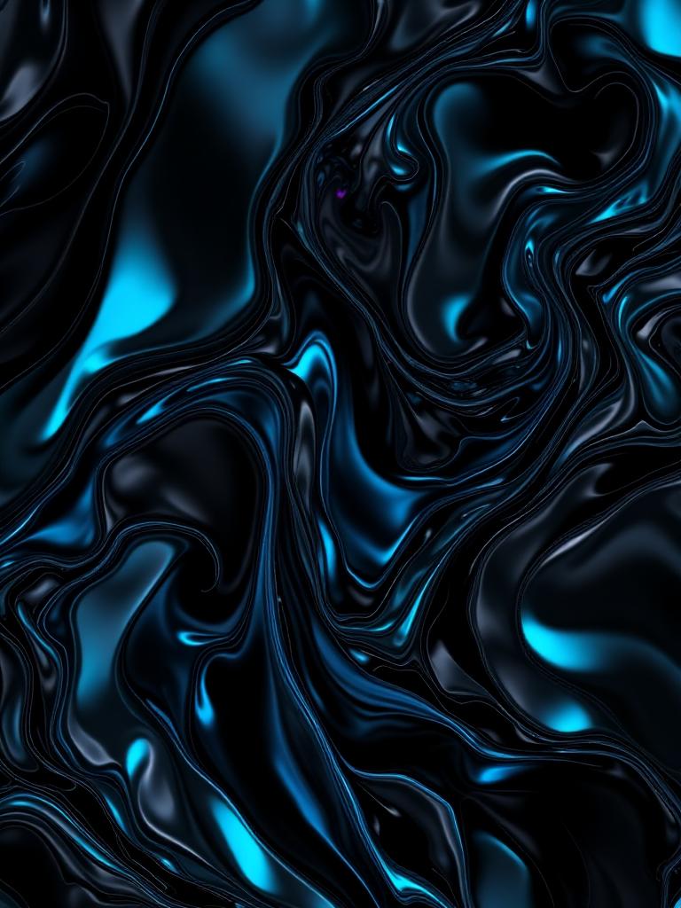 Abstract AI study with liquid metallic surfaces and neon highlights